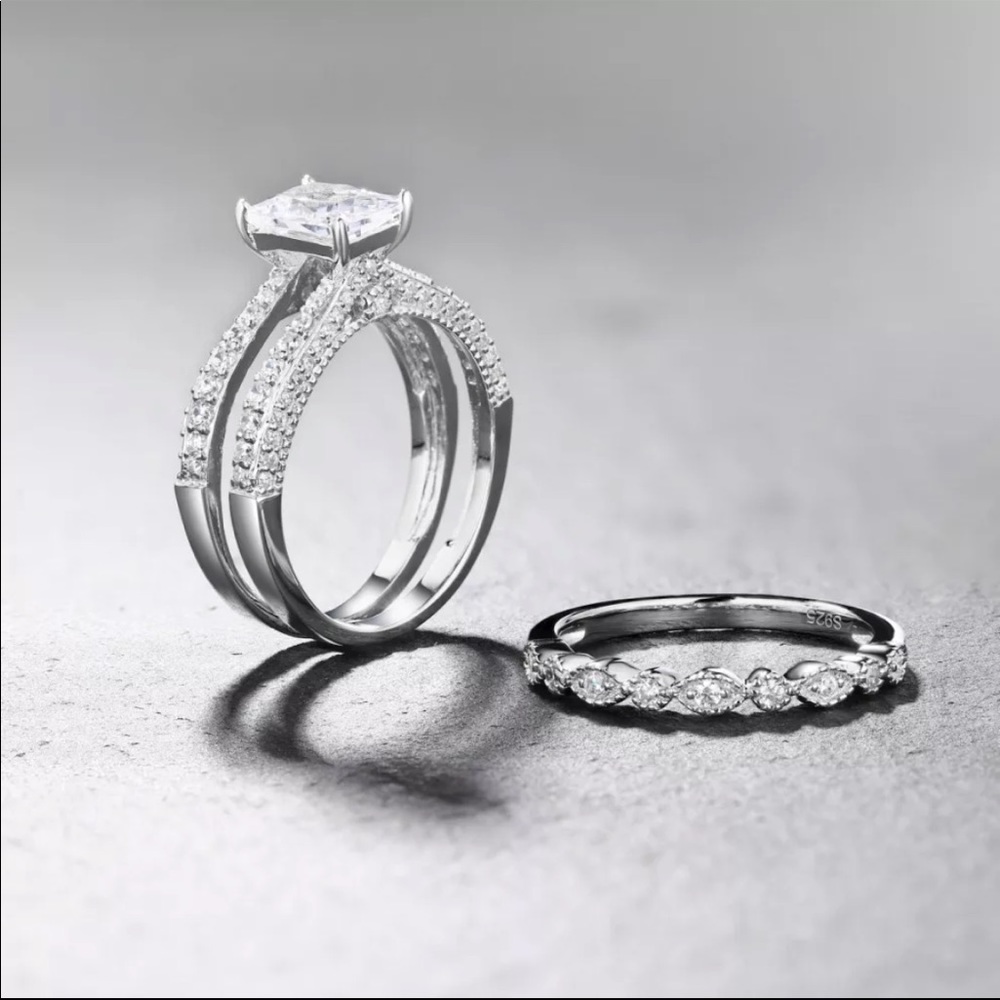 New 2 pc 925 Silver Stackable Diamond Ring 💍 - Picture 4 of 6